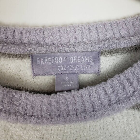 Barefoot Dreams CozyChic Lite Crew Neck Sweater Purple Stripe Womens Size Small - Picture 3 of 8